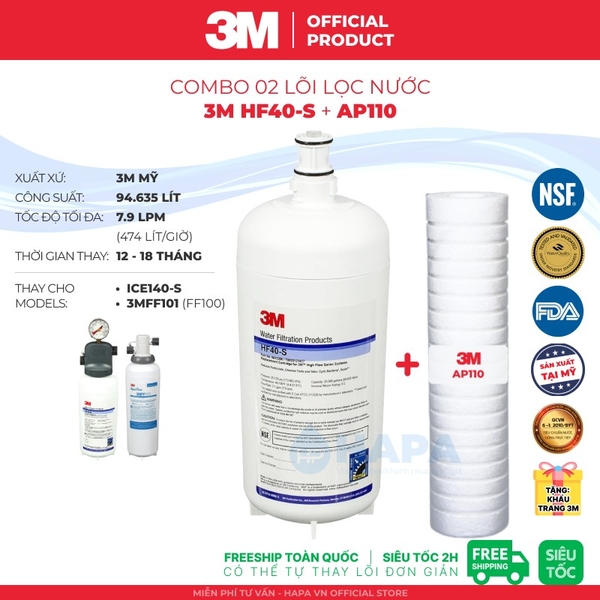 Lõi Lọc Nước 3M HF40-S Thay Cho ICE140-S, 3MFF101 - Nhập Khẩu 3M Mỹ