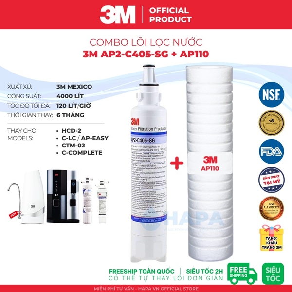 Lõi Lọc Nước 3M AP2-C405-SG - Lõi Lọc Thay Thế 3M™ Aqua-Pure™ HCD-2, Mini Filter, C-LC - Nhập Khẩu Mexico, Hàng Chính Hãng