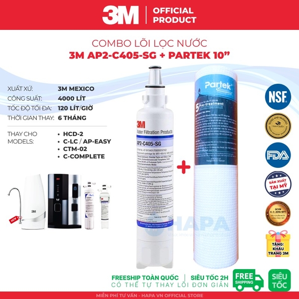 Lõi Lọc Nước 3M AP2-C405-SG - Lõi Lọc Thay Thế 3M™ Aqua-Pure™ HCD-2, Mini Filter, C-LC - Nhập Khẩu Mexico, Hàng Chính Hãng