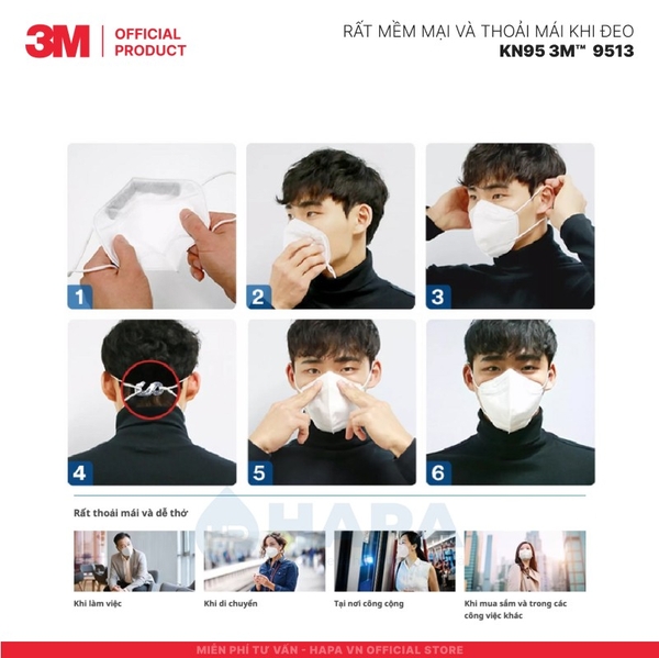 Khẩu Trang 3M KN95 9513 (Hộp 20 cái) - Chính hãng 3M Singapore