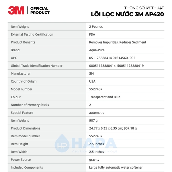 Lõi Lọc Nước 3M AP420 Thay Cho Lọc Tổng AP11T 420 - Nhập Khẩu 3M Mexico