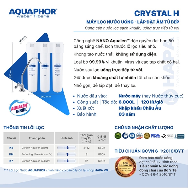 Máy Lọc Nước AQUAPHOR CRYSTAL H Nano Aqualen™ - Nhập Khẩu Châu Âu