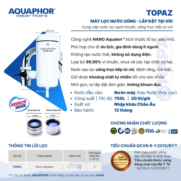 Máy Lọc Nước Uống Tại Vòi AQUAPHOR TOPAZ