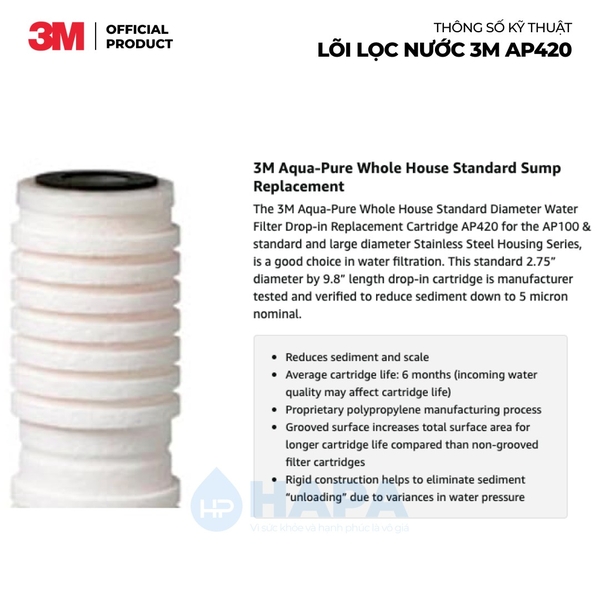 Lõi Lọc Nước 3M AP420 (x2) Thay Cho Lọc Tổng AP102T-420 - Nhập Khẩu 3M Mexico