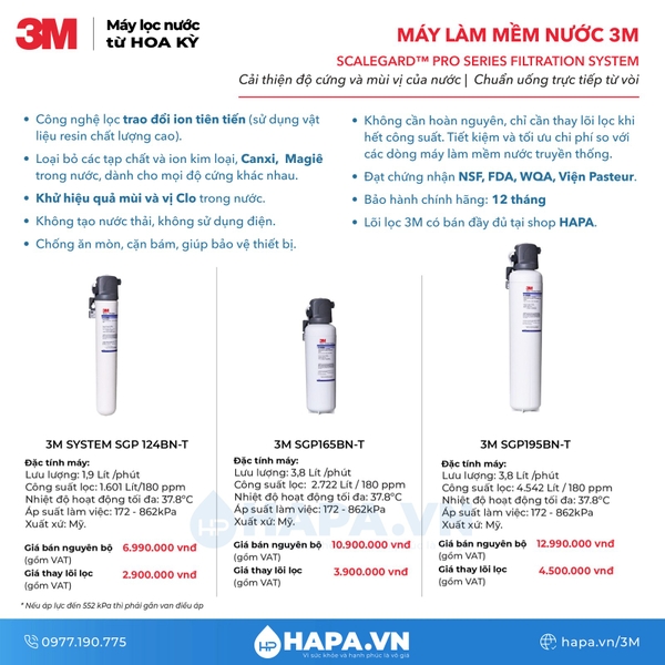 Máy Làm Mềm Nước 3M SGP124BN-T, SGP165BN-T, SGP195BN-T SCALEGARD™ PRO