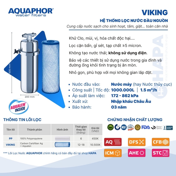 Máy Lọc Nước Đầu Nguồn AQUAPHOR VIKING Aqualen™ - Nhập Khẩu Châu Âu