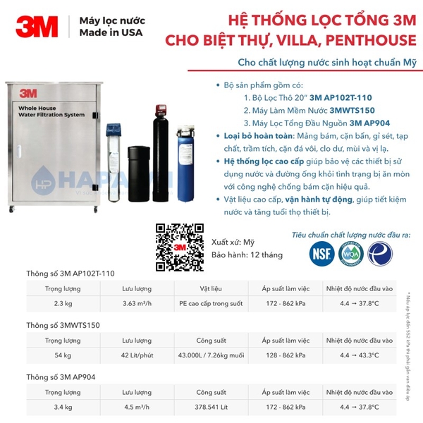 Hệ Thống Lọc Tổng Làm Mềm Nước 3M™ Aqua-Pure™ Dành Cho Biệt Thự - Villa - Có Tủ Đựng, Nhập khẩu Mỹ