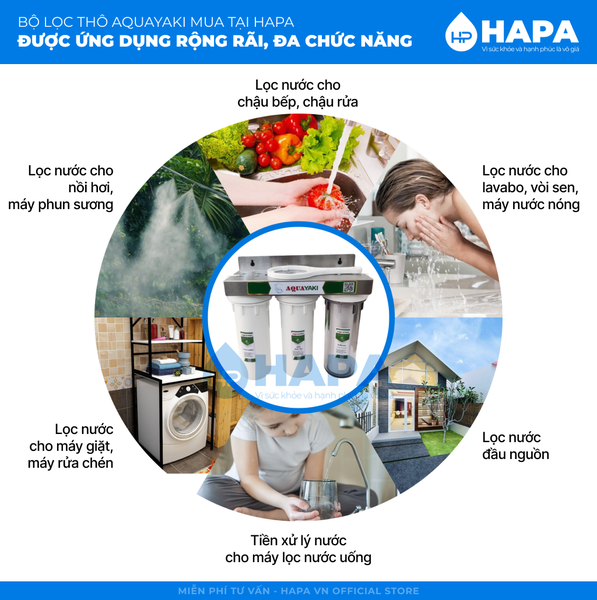 Bộ Lọc Thô 3 Cốc AQUAYAKI 10 inch - Lọc Nước Sinh Hoạt, Đầu Nguồn