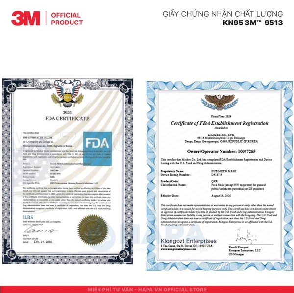 Khẩu Trang 3M KN95 9513 (Hộp 20 cái) - Chính hãng 3M Singapore