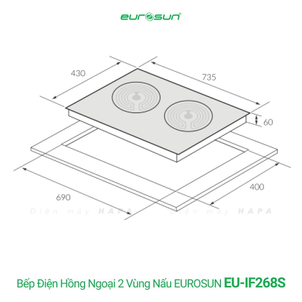 Bếp Hồng Ngoại Eurosun EU-IF268S 2 Vùng Nấu - Nhập Khẩu Malaysia
