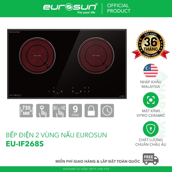 Bếp Hồng Ngoại Eurosun EU-IF268S 2 Vùng Nấu - Nhập Khẩu Malaysia