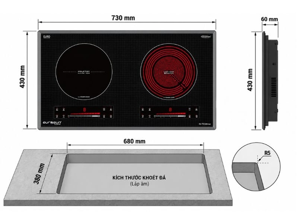 Bếp Điện Từ EUROSUN EU-TE226MAX 2 Vùng Nấu - Nhập Khẩu Malaysia