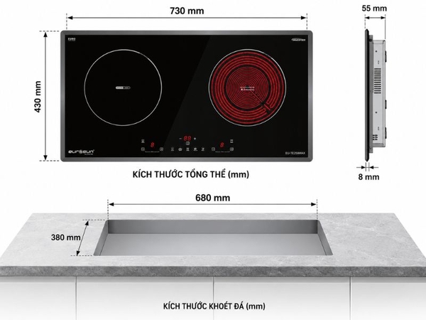 Bếp Điện Từ Eurosun EU-TE259MAX 2 Vùng Nấu - Nhập Khẩu Malaysia