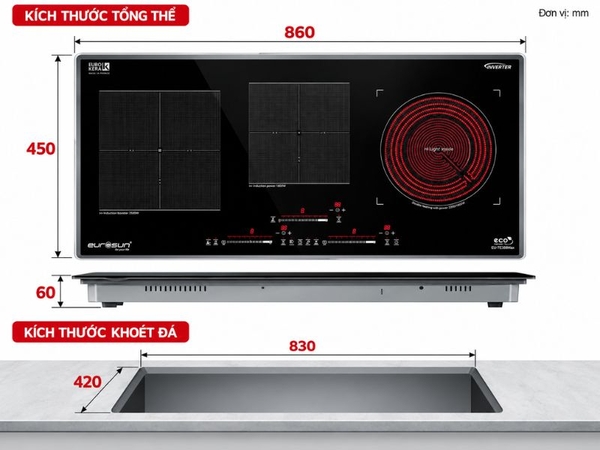 Bếp Điện Từ EUROSUN EU-TE388MAX 3 Vùng Nấu - Nhập Khẩu Malaysia