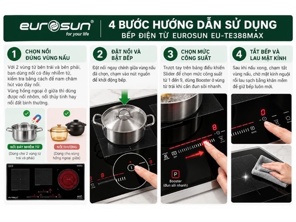 Bếp Điện Từ EUROSUN EU-TE388MAX 3 Vùng Nấu - Nhập Khẩu Malaysia