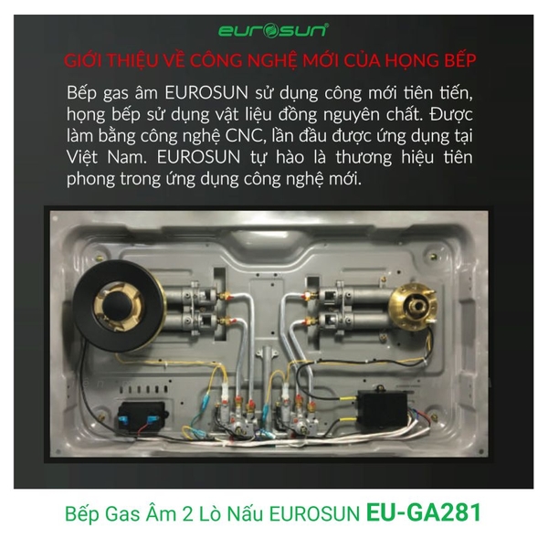 Bếp Gas EUROSUN EU-GA281 Cao Cấp 2 Vùng Nấu, 100% Đồng ITALY