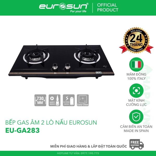 Bếp Gas EUROSUN EU-GA283 Cao Cấp 2 Vùng Nấu, 100% Đồng ITALY