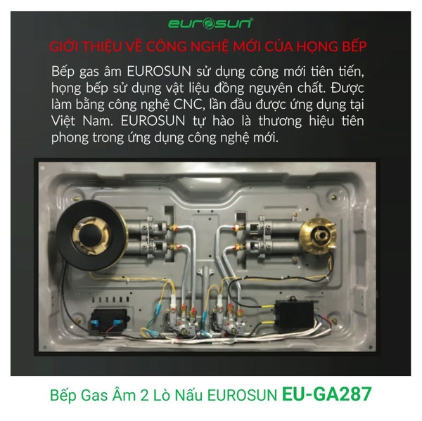 Bếp Gas EUROSUN EU-GA287 Cao Cấp 2 Vùng Nấu, 100% Đồng ITALY