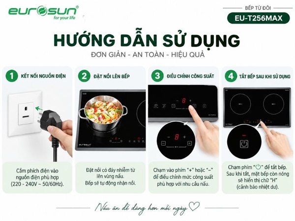 Bếp Từ Đôi Eurosun EU-T256MAX 2 Vùng Nấu - Nhập Khẩu Malaysia