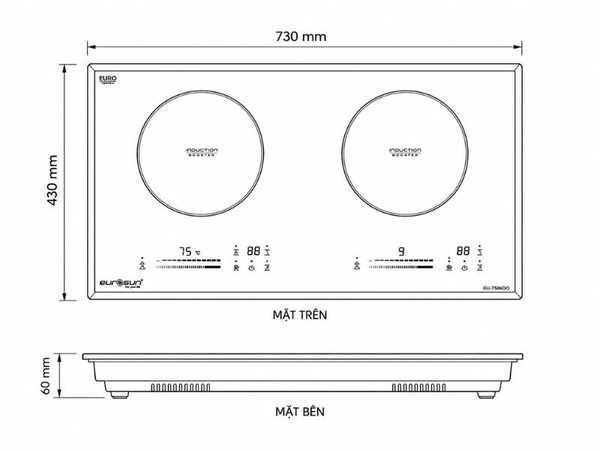 Bếp Từ Đôi EUROSUN EU-T508MAX 2 Vùng Nấu - Nhập Khẩu Malaysia