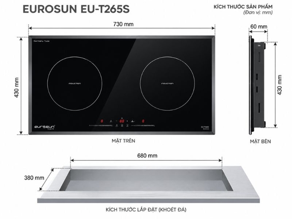 Bếp Từ EUROSUN EU-T265S 2 Vùng Nấu - Nhập Khẩu Malaysia