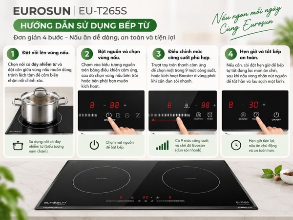 Bếp Từ EUROSUN EU-T265S 2 Vùng Nấu - Nhập Khẩu Malaysia