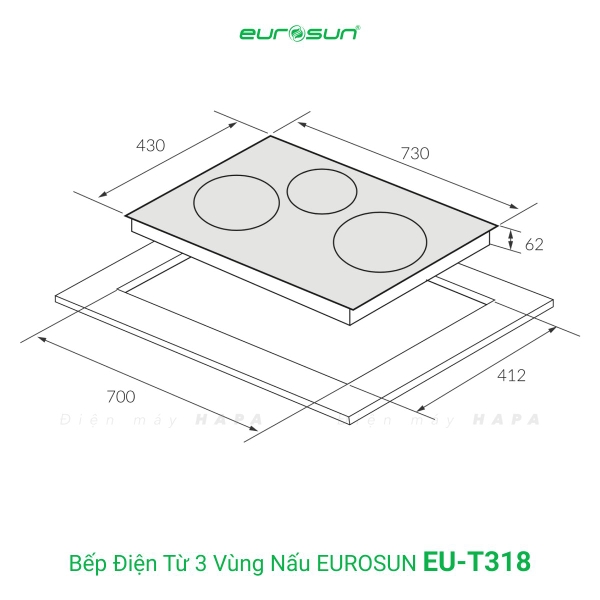 Bếp Từ EUROSUN EU-T318 3 Vùng Nấu - Nhập Khẩu Malaysia