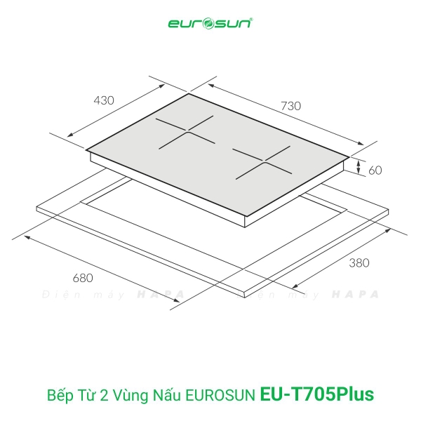 Bếp Từ EUROSUN EU-T705PLUS Series 4.0 2 Vùng Nấu - Nhập Khẩu Malaysia