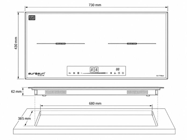 Bếp Từ EUROSUN EU-T709PRO 2 Vùng Nấu, Nhập Khẩu Malaysia