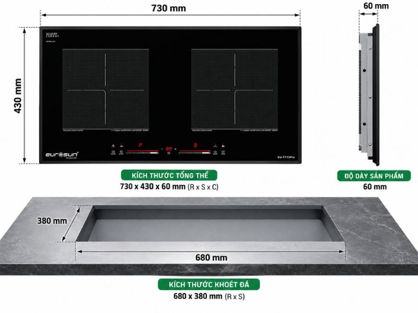 Bếp Từ EUROSUN EU-T715PRO 2 Vùng Nấu - Nhập Khẩu Malaysia