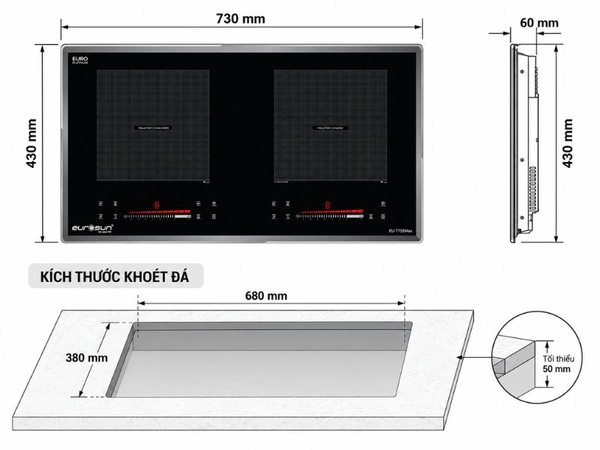 Bếp Từ EUROSUN EU-T755MAX 2 Vùng Nấu - Nhập Khẩu Malaysia