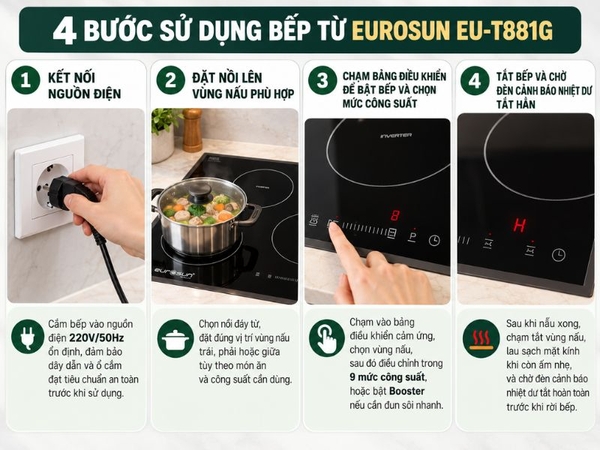 Bếp Từ Eurosun EU-T881G 3 Vùng Nấu - Nhập Khẩu CHLB Đức
