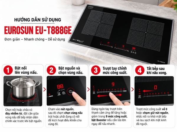 Bếp Từ Eurosun EU-T888GE (Silver/Gold) 2 Vùng Nấu - Nhập Khẩu CHLB Đức
