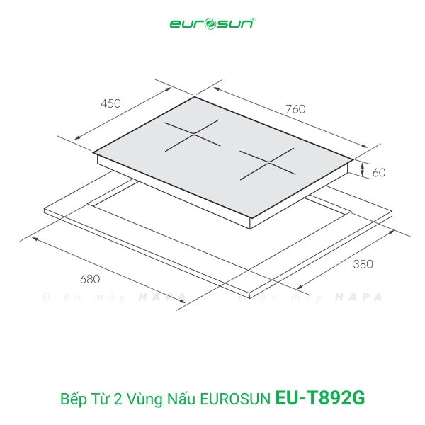 Bếp Từ Eurosun EU-T892G 2 Vùng Nấu - Nhập Khẩu CHLB Đức