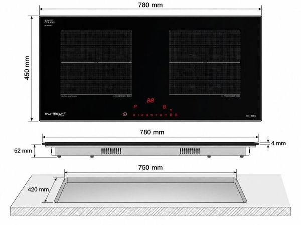 Bếp Từ Eurosun EU-T896G 2 Vùng Nấu - Nhập Khẩu CHLB Đức