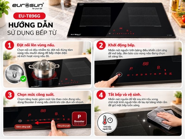 Bếp Từ Eurosun EU-T896G 2 Vùng Nấu - Nhập Khẩu CHLB Đức