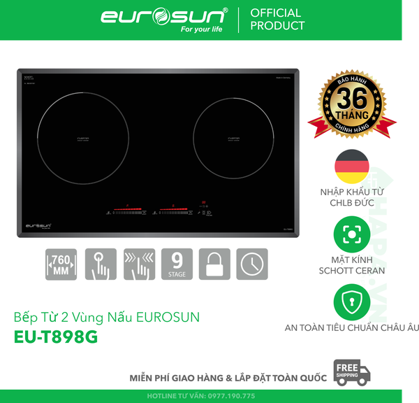 Bếp Từ Eurosun EU-T898G 2 Vùng Nấu - Nhập Khẩu CHLB Đức