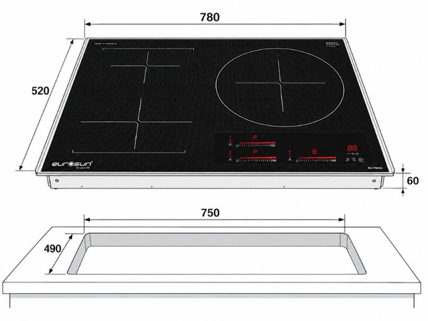 Bếp Từ Eurosun EU-T905G Vuông 3 Vùng Nấu - Nhập Khẩu CHLB Đức