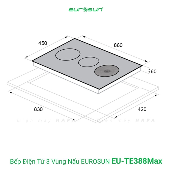 Bếp Điện Từ EUROSUN EU-TE388MAX 3 Vùng Nấu - Nhập Khẩu Malaysia