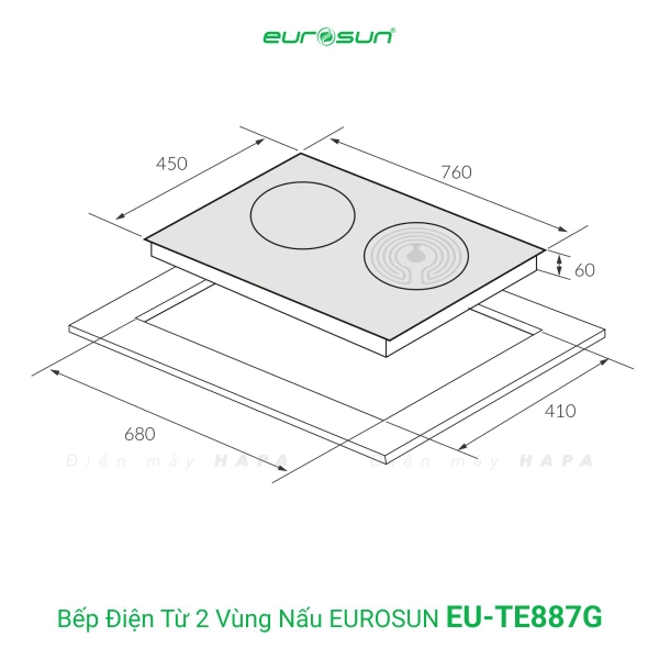 Bếp Điện Từ Eurosun EU-TE887G 2 Vùng Nấu - Nhập Khẩu CHLB Đức