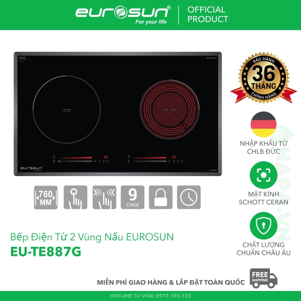 Bếp Điện Từ Eurosun EU-TE887G 2 Vùng Nấu - Nhập Khẩu CHLB Đức