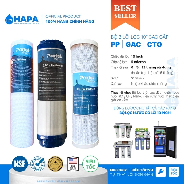Lõi Lọc Than Hoạt Tính 10 inch PARTEK P10-CTO Carbon Block Cao Cấp - Hàng Chính Hãng