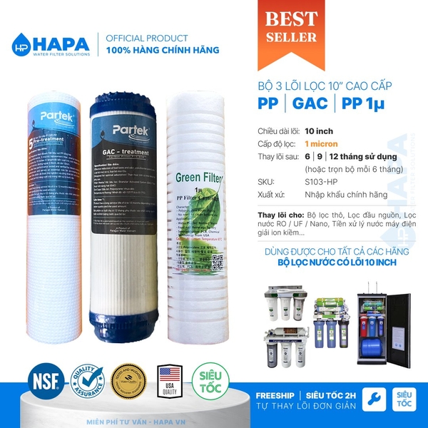 Lõi Lọc Nước PARTEK GAC 10 inch Granular Activated Carbon - Lõi Lọc Than Hoạt Tính cao cấp