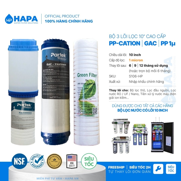 Bộ 3 Lõi Lọc Nước 10 inch 1 micron Số 123 - Dùng Cho Mọi Dòng Máy Lọc Nước