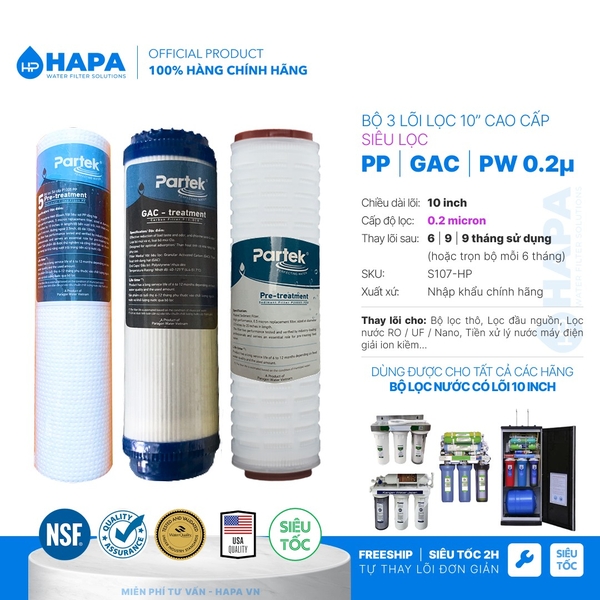 Lõi Lọc Giấy Xếp PARTEK / PARAGON P1005-PW 10 INCH, 0.2 micron cao cấp
