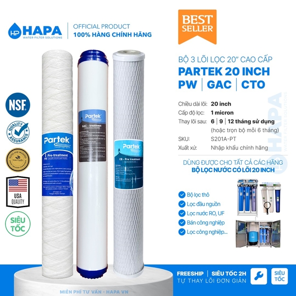 Lõi Lọc Than Hoạt Tính 20 inch PARTEK P20-CTO CB2520 Carbon Block Cao Cấp