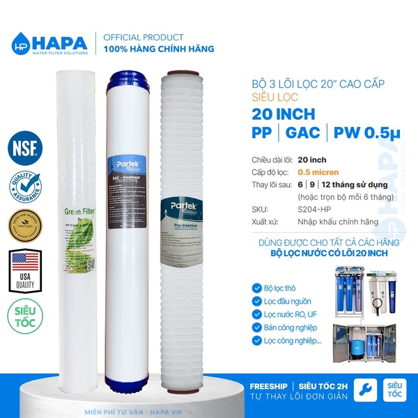 Lõi Lọc Than Hoạt Tính 20 inch PARTEK GAC P20-OCB cao cấp