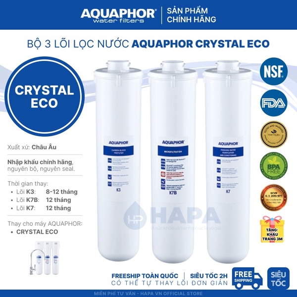 Bộ 3 Lõi Lọc Nước AQUAPHOR CRYSTAL ECO - Nhập khẩu nguyên bộ Châu Âu