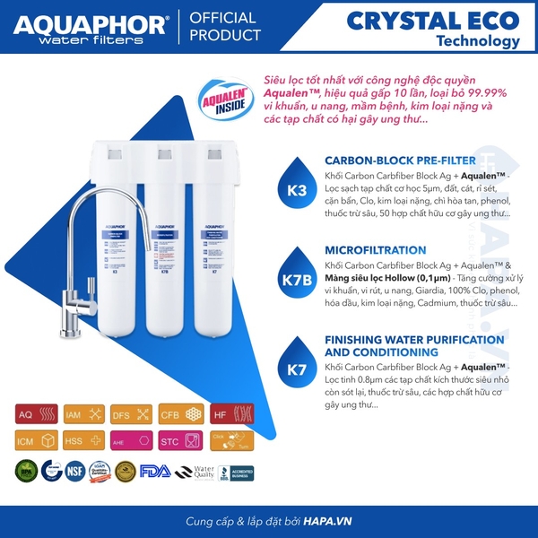 Bộ 3 Lõi Lọc Nước AQUAPHOR CRYSTAL ECO - Nhập khẩu nguyên bộ Châu Âu