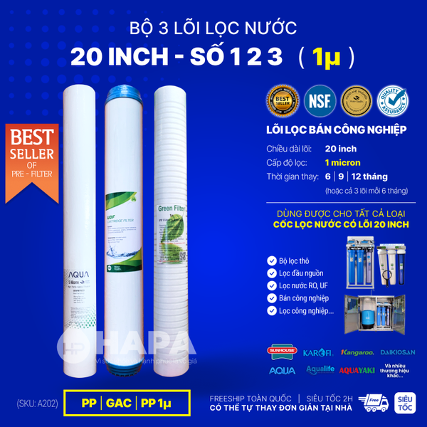 Lõi Lọc Nước Số 2 GAC/ OCB/ UDF 20 inch Activated Carbon Cho Mọi Dòng Máy 20 inch